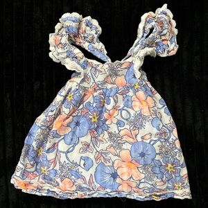 Blue and Pink Floral Ruffled Strap Kids Dress